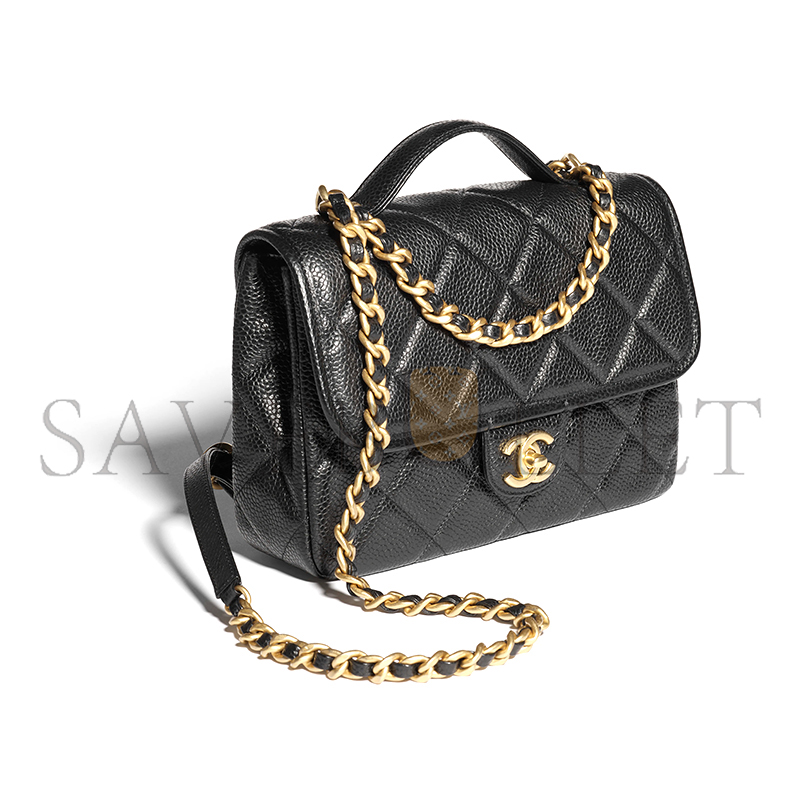 Ch*el grained shiny calfskin & gold-tone metal backpack as5347 (24*18*6cm)